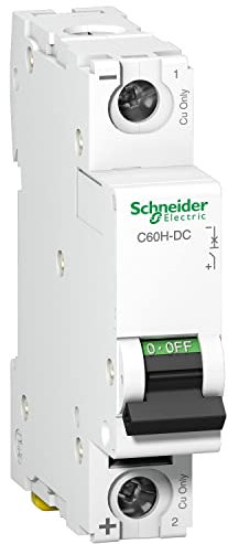 Schneider Electric A9N61506 C60H-DC Disjoncteur, Courbe C, 1P, 81 mm Hauteur x 18 mm Largeur x 73 mm Profondeur, 6 A Courant, 250VDC, Blanc