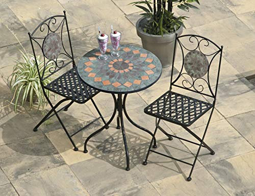 Parcel in the Attic Naples Mosaic Bistro Set - Table & 2 Folding Chairs - Cast Iron (ref. 949)