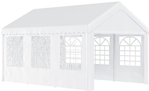 Outsunny Tendone per Feste 6x4m con Pareti Laterali Rimovibili, Gazebo da Giardino con Porte e Finestre, in Metallo, Bianco