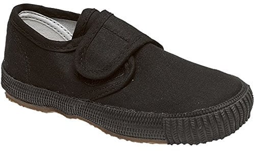 Boys Girls Unisex Adult School PE Gym Sports Trainers Pumps Plimsolls Shoes (UK 5, Black/Touch Fastening)