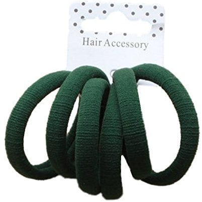 Set of 6 Bottle Green Soft Jersey Endless Hair Elastics Bobbles Bands