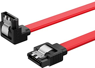 CableCreation SATA III Cable, [2-Pack] 8-Inch/0.6FT SATA III 6.0 Gbps 7pin Female to Downward Right Angle Female Data Cable with Locking Latch, Support for 2.5'' SSD,3.5''HDD Drive, Red
