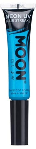 Moon Glow Mechas de color neón UV | Máscara para el pelo - Tinte temporal lavable | Color neón brillante, brilla bajo la luz UV Azul intenso 15 ml (Paquete de 1)