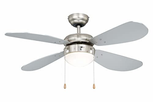 Deckenventilator mit Beleuchtung Classic, Gehäuse Nickel, Flügelfarbe Silber, 105 cm