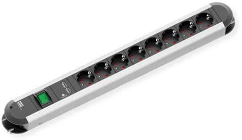 Bachmann 331.154 Steckdosenleiste Primo mit 8xSchutzkontaktsteckdosen, 1xSchalter und 1xUSB Charger, Zuleitung 1,75m, Schwarz