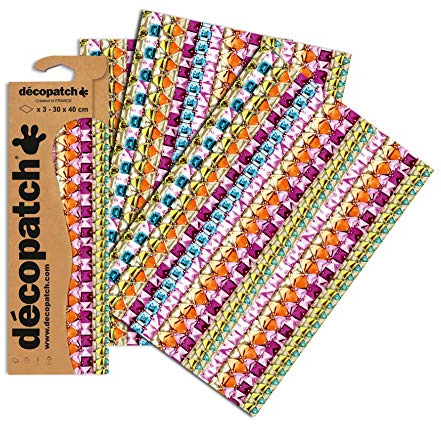 Décopatch Embellishment Paper, Assorted Colours, 30x40cm (Pack of 3 sheets)