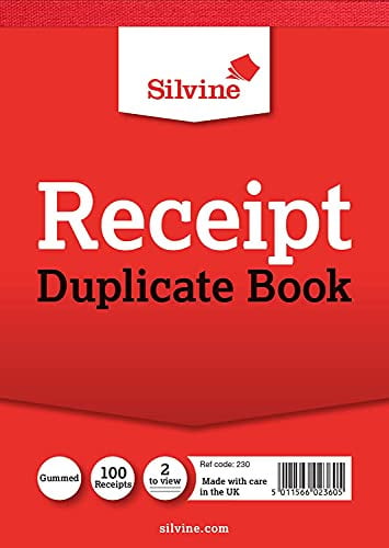 PACK OF 3 - Silvine Duplicate Cash Receipt Book - Gummed - 50 Sheets (230)