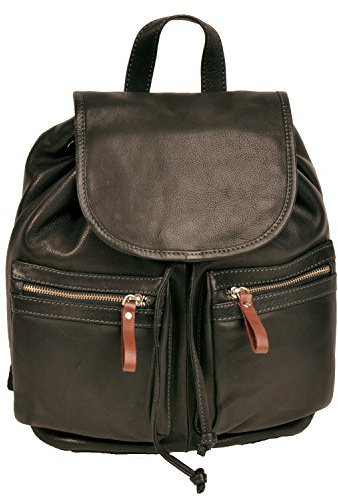 Shalimar Klassischer Rucksack aus fettgegerbtes weiches Vollrindleder, Farbe:Schwarz, 38x33x18 cm