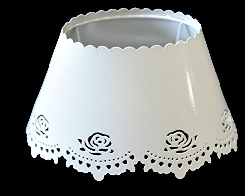 Lampenschirm für Tischleuchte in Oval Metall Weiß Rosen Motiv TL 21-14-11
