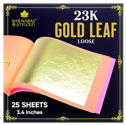 Barnabas Blattgold Goldblatt - 23 Karat echtes Gold [25 Blätter, 3,4 Zoll] - Lose Blätter für Malerei, Kunst und Handwerk