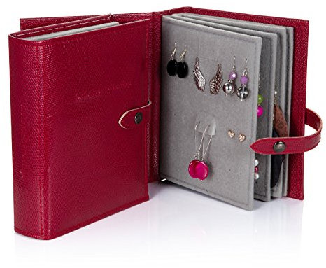 Das Kleine Buch der Ohrringe - Hält 48 Paar Ohrringe auf 4 Seiten - (Farbe Dunkelrot)