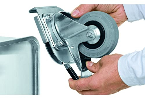 Zarges Gebremst, schwenkbar Lenkrolle, Rad ø 100mm, 90kg, Ges H. 102mm, Platte, Gummi-Material inkl Bremse