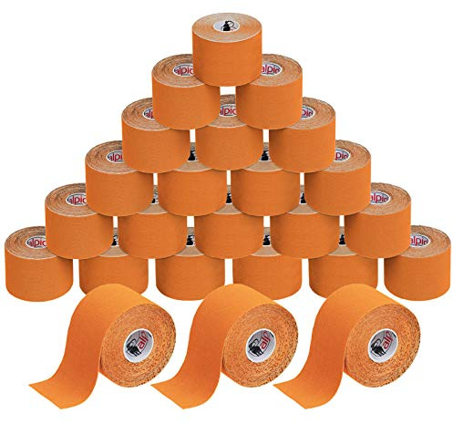 ALPIDEX Kinesiologie Tape Orange 24 Rollen 5 m x 5 cm Physio Sport Set | Physiotape, Muskeltape, elastisch, wasserfest, latexfrei, Baumwolle, Knie, Rücken, Nacken, Schulter, Handgelenk, Ellenbogen