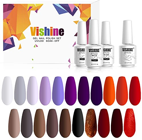 Vishine 24PCS Nail Gel Polish Set Red Purple Brown Nude Classic Color Serie Soak Off UV LED Varnish Beauty Nail Art Long-Lasting 8ml