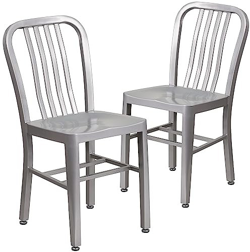 Flash Furniture Stuhl für den Innen- und Außenbereich, Kunststoff, Stahllegierung, Silber, 51 x 39 x 84 cm