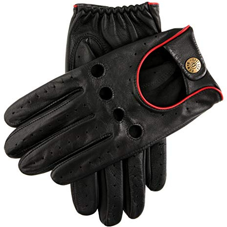 Dents Silverstone Men's Touchscreen Leather Driving Gloves BLACK/BERRY L