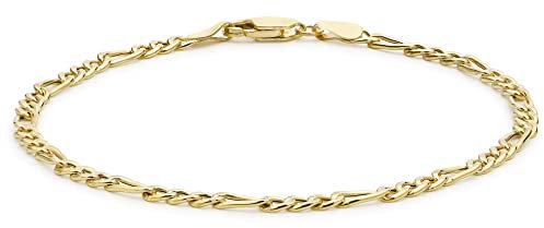 CARISSIMA Damen 9k (375) Gelbgold Hollow 3.2mm Diamantschliff Figaro Kettenarmband 18cm/7zoll 1.25.0111