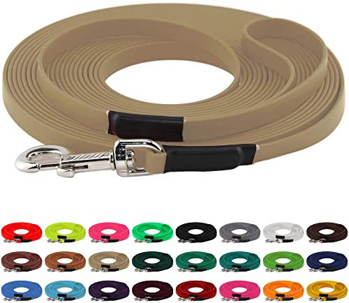 LENNIE BioThane Schleppleine, 19mm, Hunde ab 35kg, 2m lang, mit Handschlaufe, Beige/Khaki, genäht