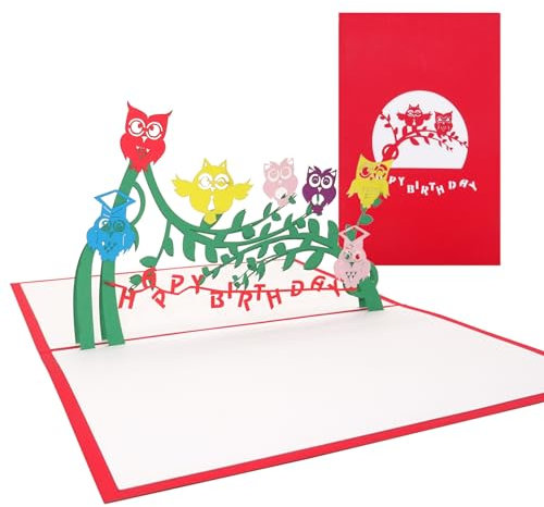 Pop-Up Card Owls - Happy Birthday, Birthday Greeting Card, Eulenkarte zum Geburtstag, handmade