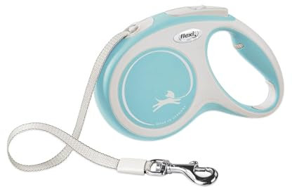 FLEXI® New Comfort einziehbare Hundeleine (Klebeband), ergonomisch, langlebig und verhedderungsfrei, für Hunde bis zu 25 kg, 4,8 m, Größe M, Blau/Pastell