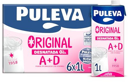 Leche Puleva Original Desnatada con vitaminas A y D brik 1L – Caja 6 litros
