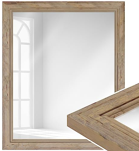 WANDStyle Kleiner Spiegel Natur, Kleiner Wandspiegel Landhausstil 37x47 cm | Vintage Spiegel, Hängespiegel klein, Badspiegel Holz, Flurspiegel Wand, Standspiegel, H660 - Made in Germany