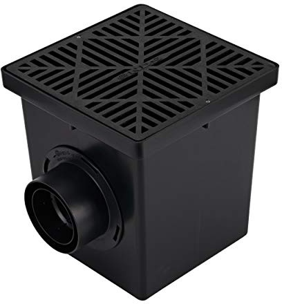 NDS Square Catch Basin Drain Kit with 2-Opening Catch Basin, Black Plastic Grate, 2 Outlet Adapters, & 1 Outlet Plug, 12 in.