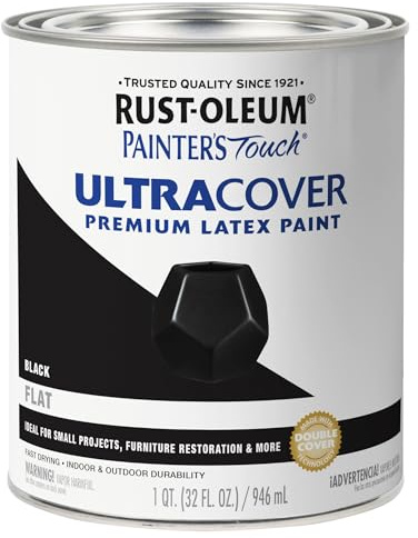 Rust-Oleum 1976502 Painter's Touch Latex Paint, Quart, Flat Black, 32 Fl Oz, (Pack of 1)