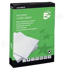 5 Star 930318 Copier Paper Recycled Ream-Wrapped 80gsm A4 White [5 x 500 Sheets]
