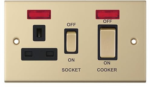 SATIN BRASS 45A COOKER SOCKET C/W 13A SKT DSL831
