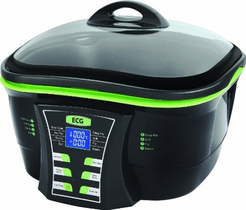 ECG MH 178 1500 W, 9-in-1 Fondue, langsames Kochen, Feuertopf, Pfannenrühren, Grillen, Frittieren, Dämpfen, Gefäß-Kapazität 5 L, LCD-Bedienpanel, 9 voreinstellbare Kochprogramme, einstellbare Temperatur von 50 bis 240 Grad Celcius, Warmhaltefunktion