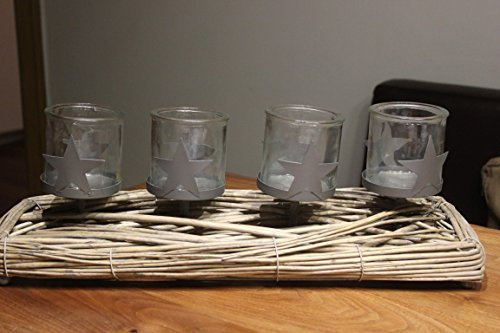 Adventstischdeko mit 4 Gläser, Adventskranz 49 cm lang