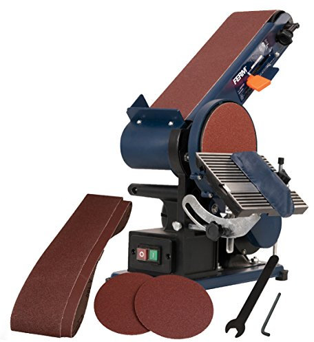 FERM Levigatrice inclinabile a nastro e disco 375W - Incl. 2 nastri abrasivi, 2 dischi abrasivi