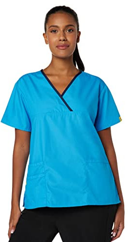 WonderWink Damen Scrubs Charlie Wickeloberteil mit 5 Taschen und Y-Ausschnitt, Malibu Blau, XX-Small