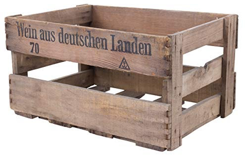 Pfälzer Weine Originale alte Holzweinkiste mit Aufdruck, rustikal-vintage, Holzfarbe, 18 x 9,5 x 30,5 cm