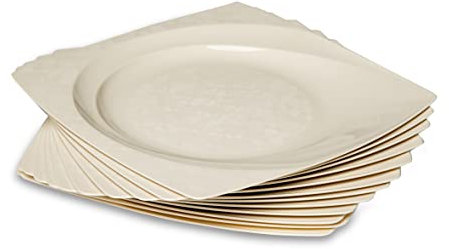 Garnet - Piatto PIANO Quadrato in plastica Dura. Rigido e Riutilizzabile – Lavabile in lavastoviglie -Made in Italy 100% - SET da 12 PIATTI - Colore Avana