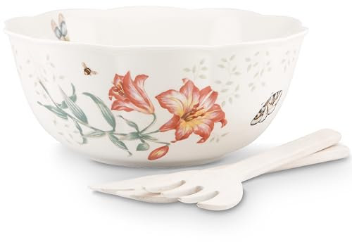 Lenox Farfalla Meadow 22,9 cm diviso piatto Insalatiera con posate per insalata bianco