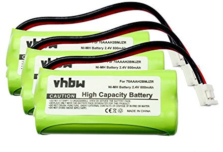 vhbw 3X Akku kompatibel mit Motorola T3151 schnurlos Festnetz Telefon (800 mAh, 2,4 V, NiMH)