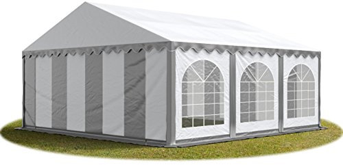 TOOLPORT Festzelt Partyzelt 5x6 m Premium, hochwertige PVC Plane 750 N in grau-weiß 100% wasserdicht mit Bodenrahmen