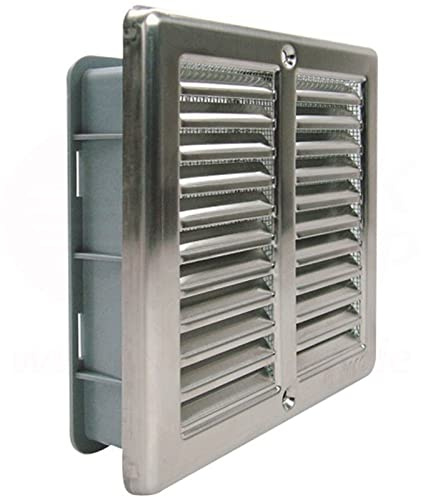 Griglia di ventilazione in acciaio inox 1810, DIN 1.403, griglia filtraggio contro la polvere, per il Garage, la cucina, il bagno, da parete con zanzariera e materiale di montaggio, 250 x 250