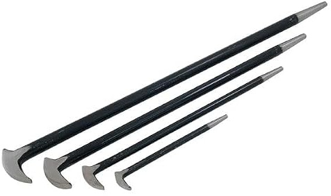 Neilsen CT1487 4pc Roll Head PryBar Set-150-500mm,Tapered Point,SlipperFoot | 4 piece pry bar set, Roll head design, Tapered point alignment, Slipper foot leverage, 150mm to 500mm lengths