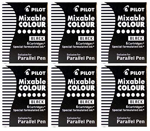 PILOT 6 Packungen mit 6 Patronen für Füllfederhalter Parallel Pen, Schwarz