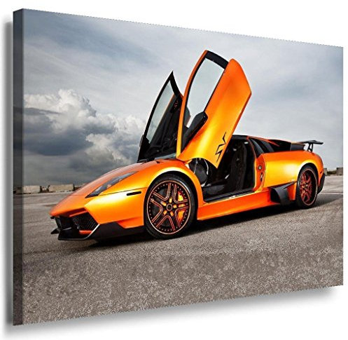 LaraArt Bilder Lamborghini Orange Fluegel Türen Leinwandbild / LaraArt Bilder / Mehrfarbig + Kunstdruck a32 Wandbild 60 x 40 cm