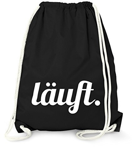 MoonWorks Turnbeutel mit Spruch, läuft, Beutel Tasche Sportbeutel Jutebeutel Gymbag schwarz Unisize