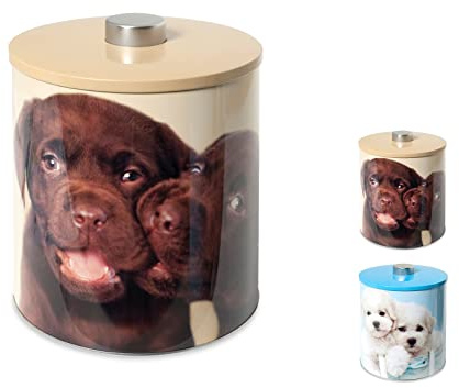 Home 8598100 Biscottiera Cats&Dogs In Latta, Decoro Cani, cm 17 x 20 H