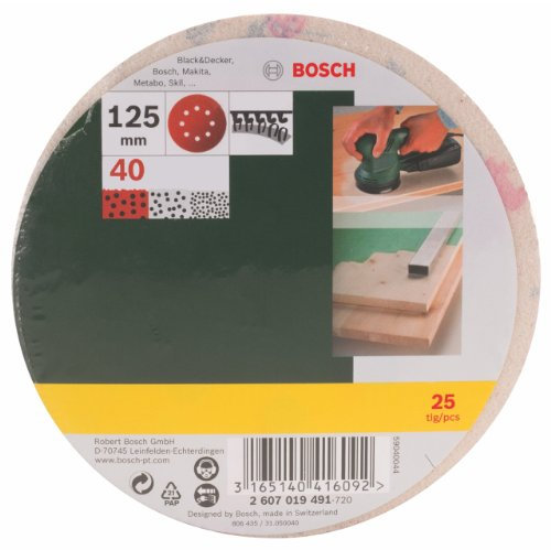 Bosch Home and Garden DIY Schleifblatt verschiedene Materialien für Exzenterschleifer (25 Stück, 125 mm, Körnung 40) 2607019491