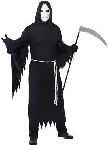Smiffys Kostüm Sensenmann, mit Kapuzengewand, Maske und Gürtel
