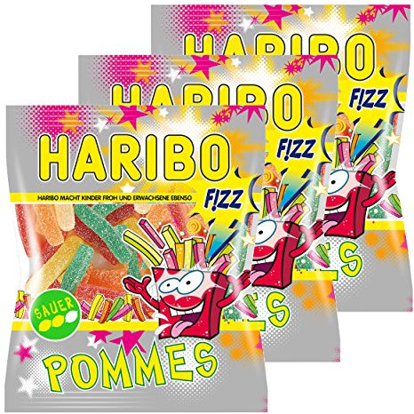 Haribo Saure Pommes, 3er Pack, Gummibärchen, Weingummi, Saures Fruchtgummi Sauer, Im Beutel, Tüte