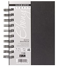Daler Rowney Cuaderno Espiral ideal para Dibujo DALER ROWNEY Ebony, de Formato 10,5 x 14,8 cm, con 50 Hojas de Papel de 160 g/m2 de Grano Fino