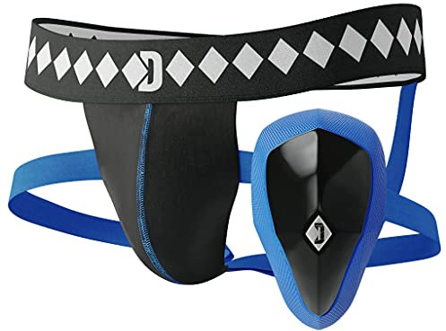 Athletic Cup Groin Protector & Four-Strap No Shift Jock Strap System for Sports, Medium